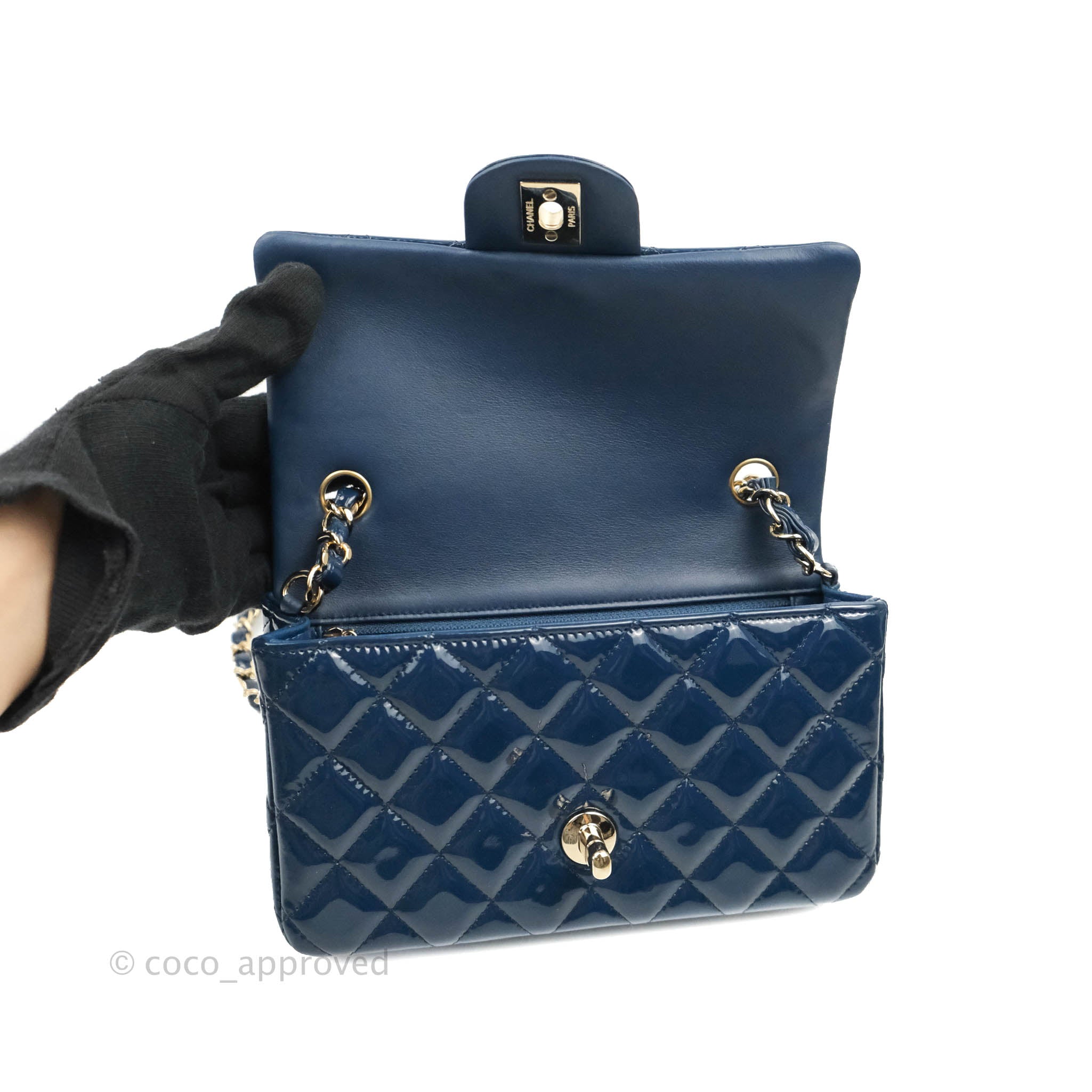 CHANEL Tweed Quilted Mini Rectangular Flap Navy Blue 713624