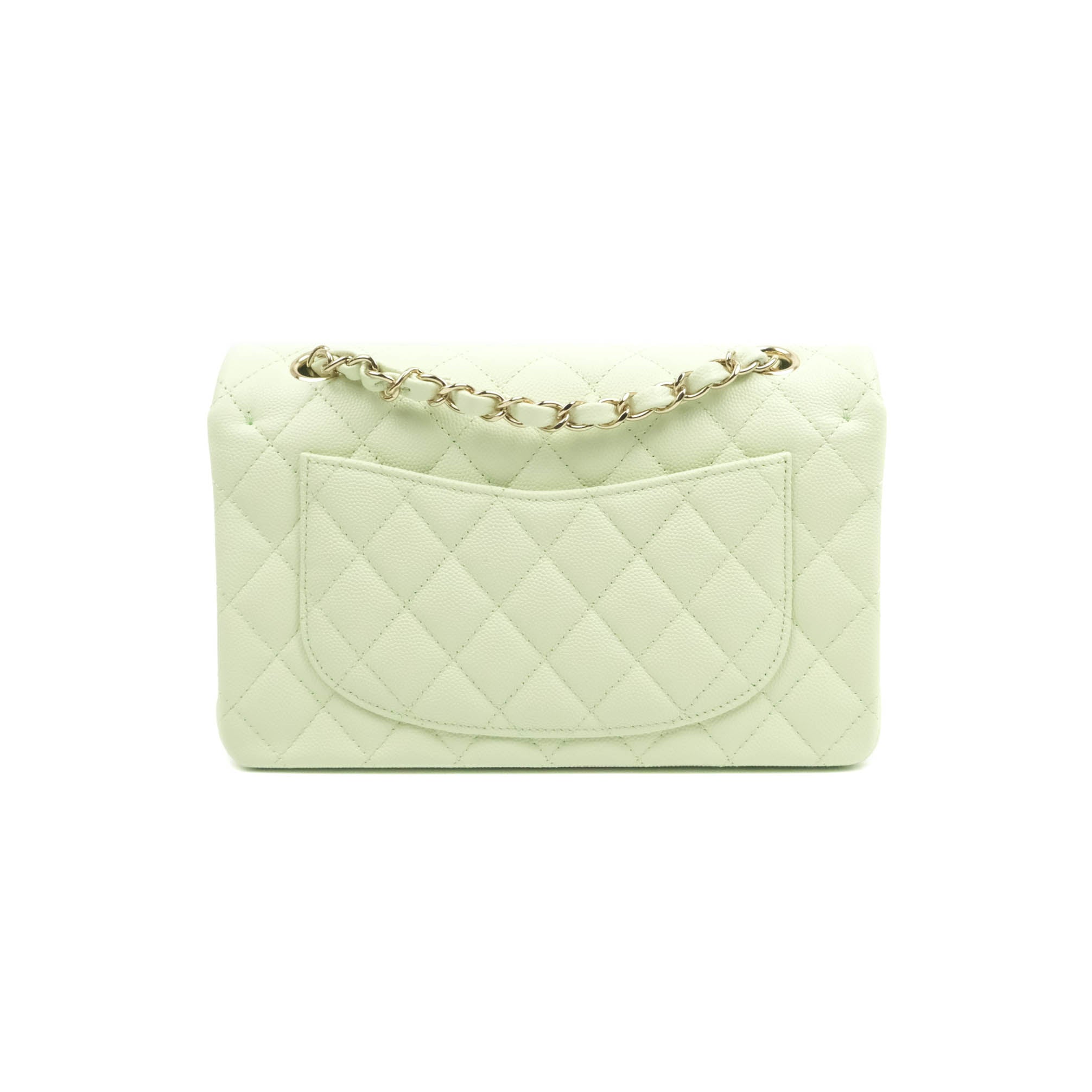 Chanel Small Classic Double Flap Bag Green Lambskin Light Gold Hardware
