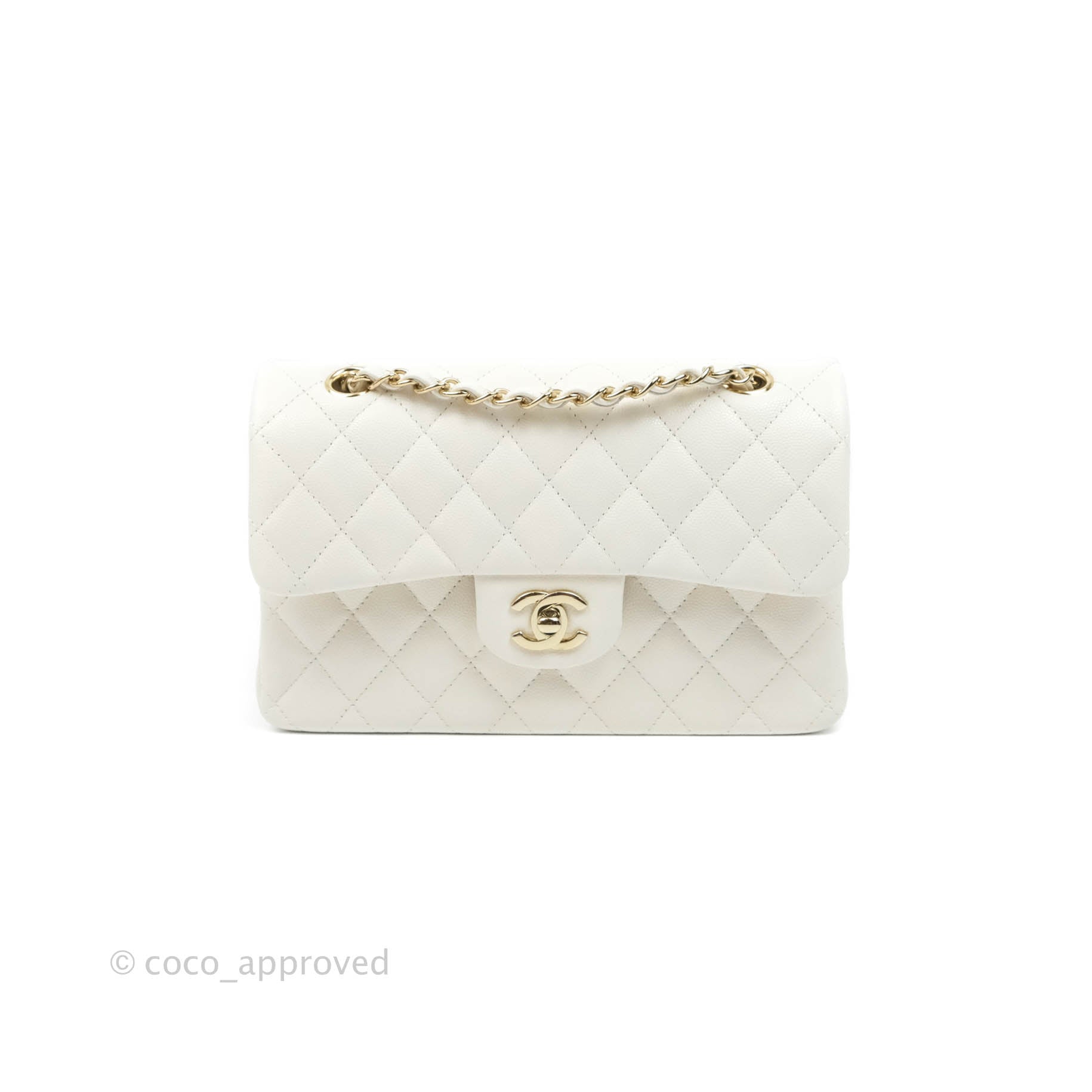 Cream White Quilted Caviar Small Classic Double Flap Gold Hardware, 2019