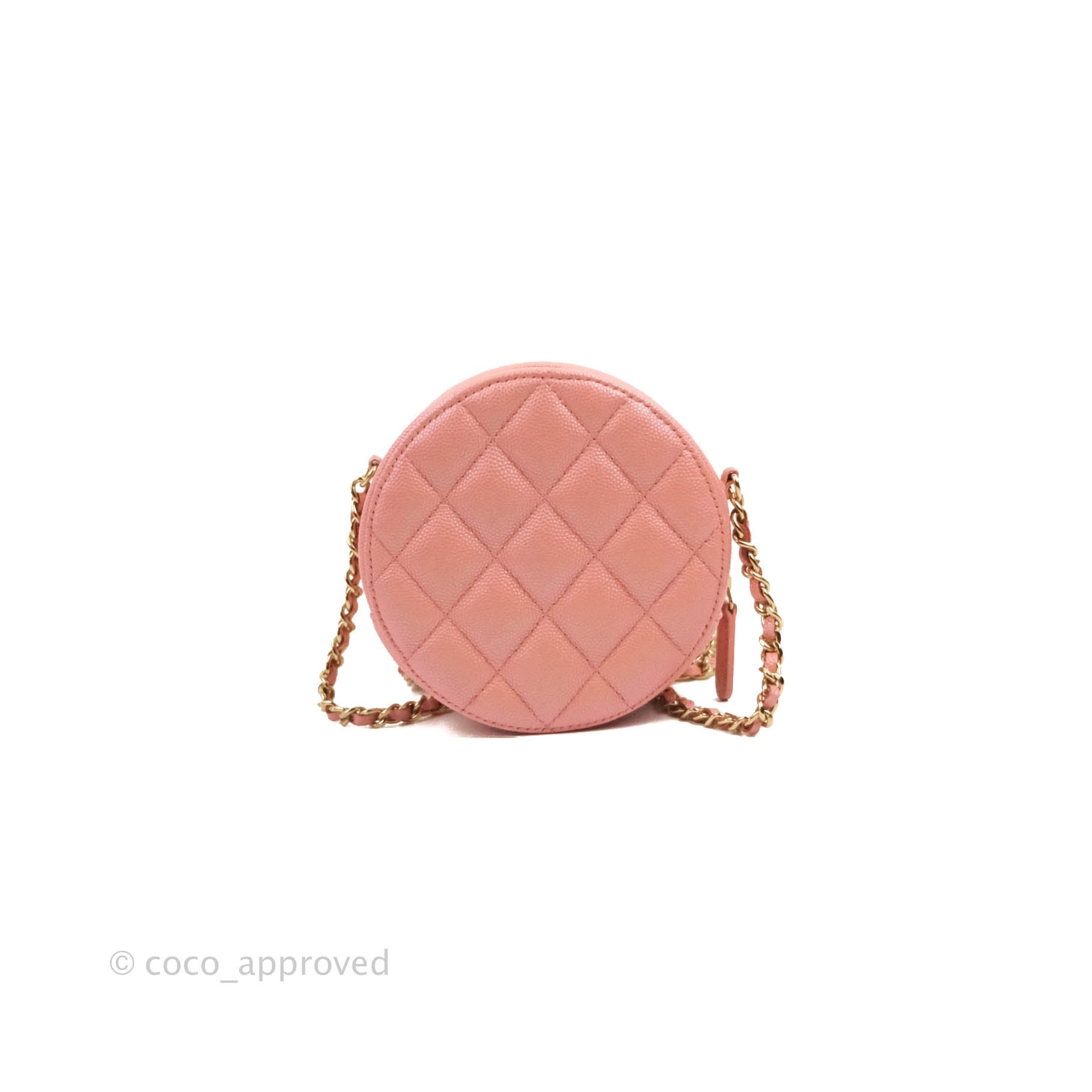 Chanel Classic Quilted Round Clutch With Chain Iridescent Pink