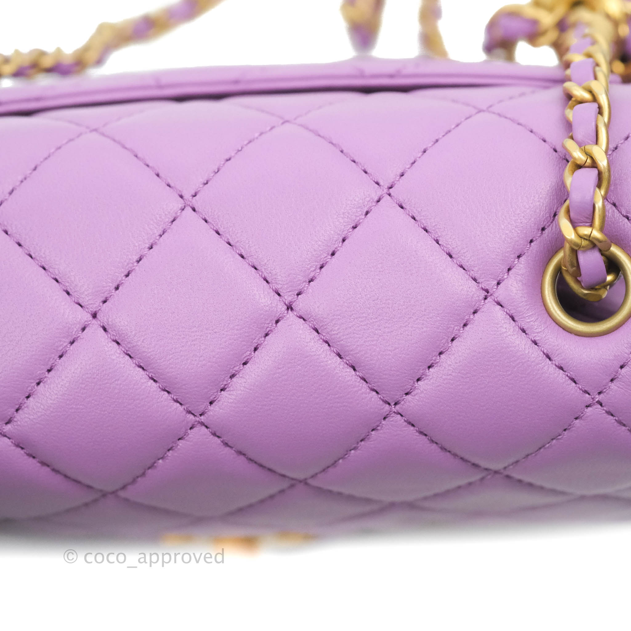 Purple Quilted Lambskin Square Mini Flap Pearl Crush Aged Gold Hardware,  2022