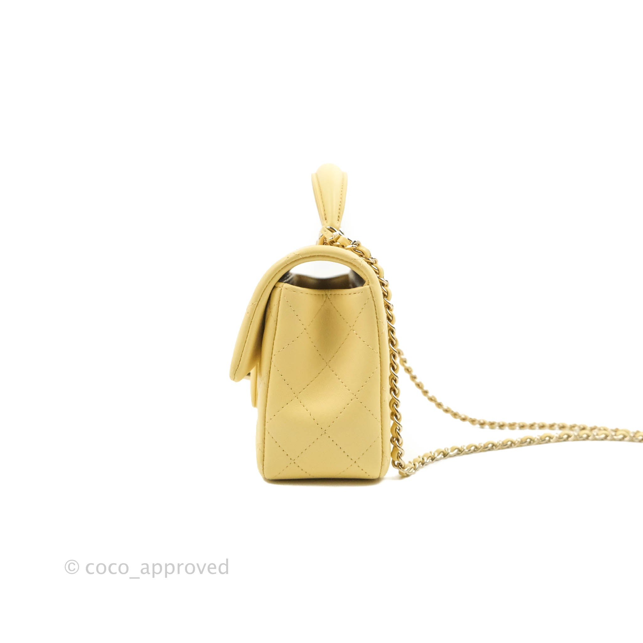 Yellow Quilted Caviar Coco Handle Bag Mini