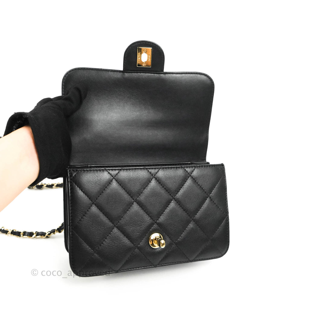 Chanel Small Coco Lady Quilted Flap Bag With Top Handle Black Calfskin Gold Hardware