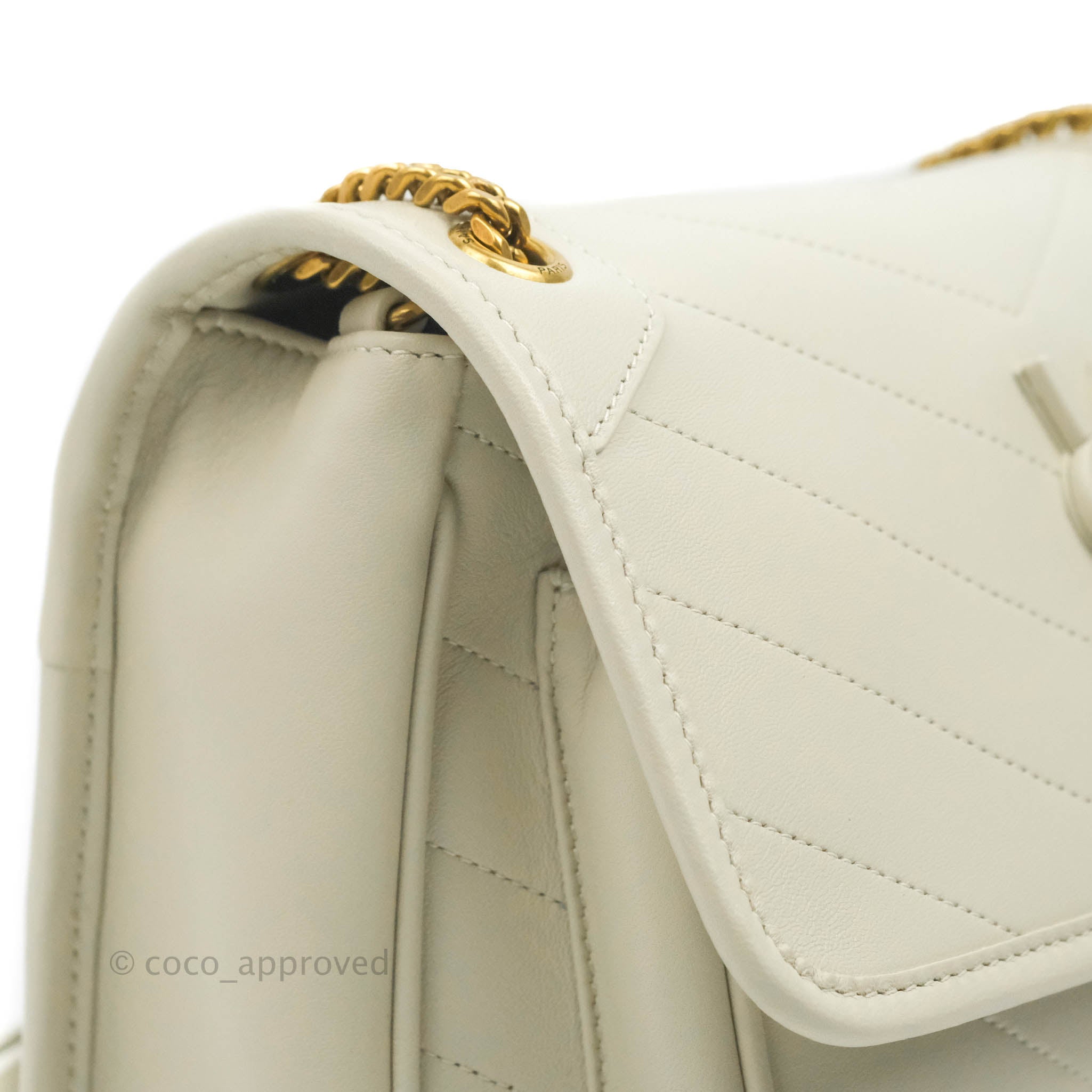 Authentic Saint Laurent Double Flap Bag With Gold Chain I Blanc Vintage  Leather