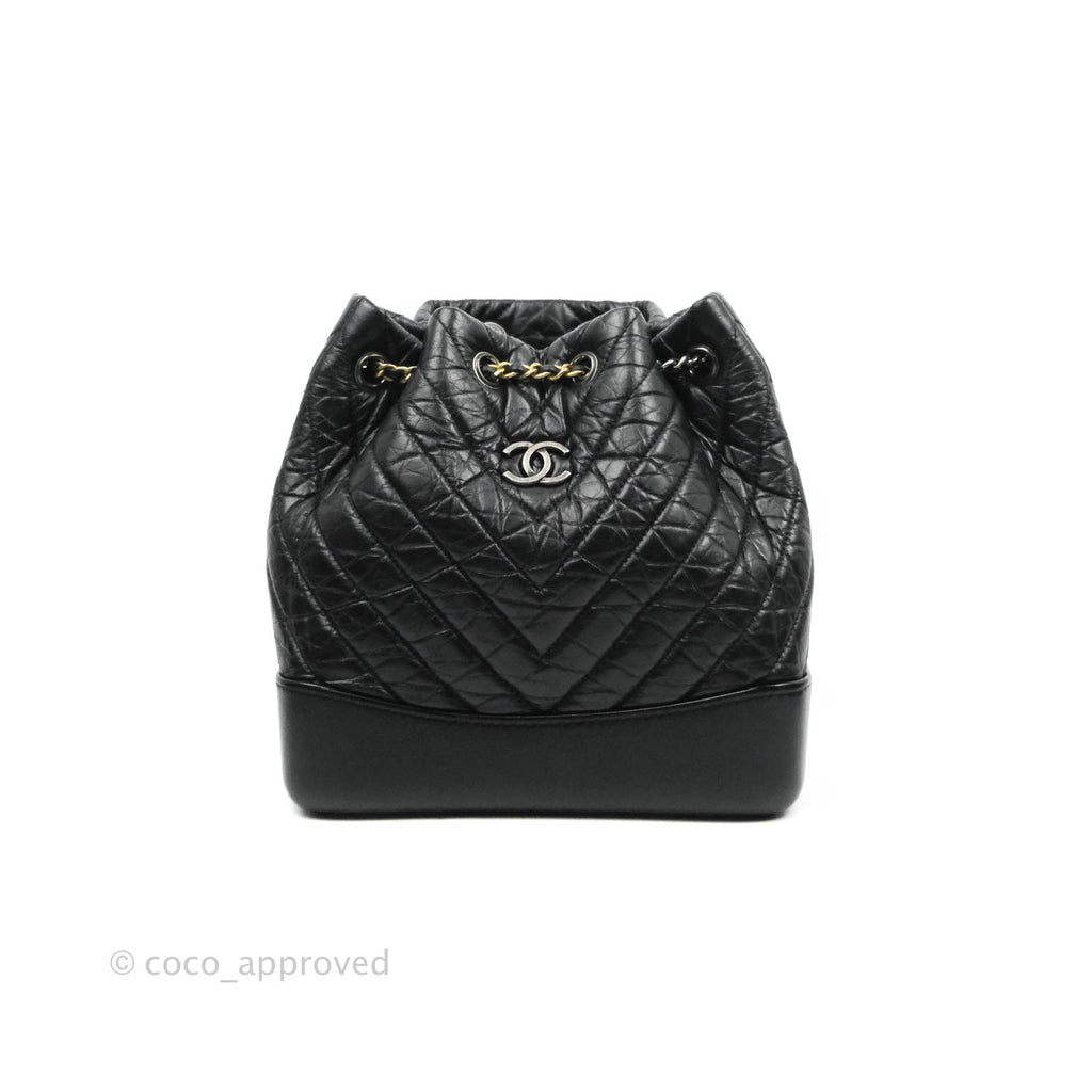 Chanel Chevron Small Gabrielle Backpack Black Aged Calfskin