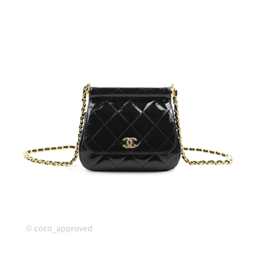 Chanel Quilted Clutch With Chain Patent Metal Black Gold Hardware