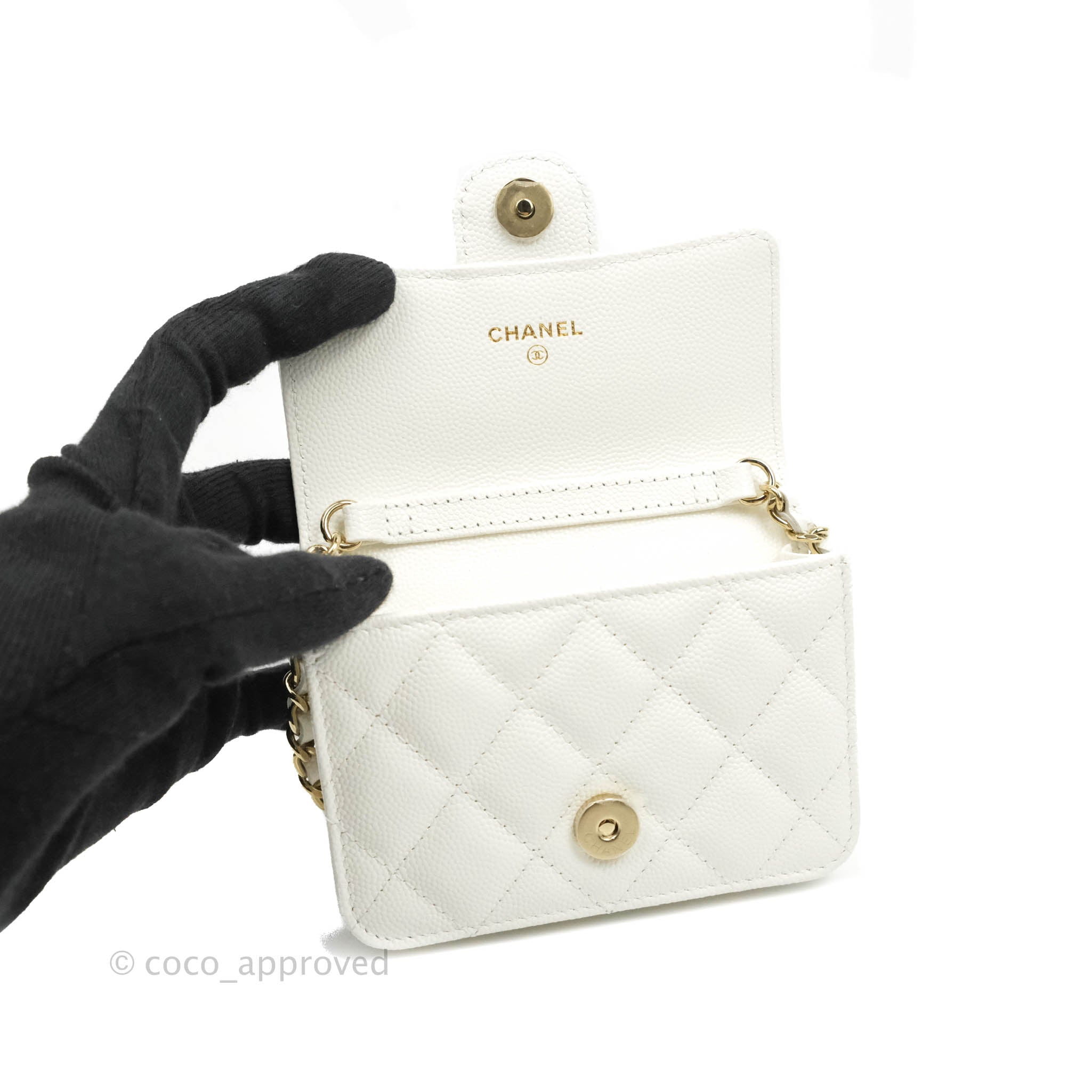 Chanel Mini Wallet With White Caviar Gold Hardware – Coco Approved Studio