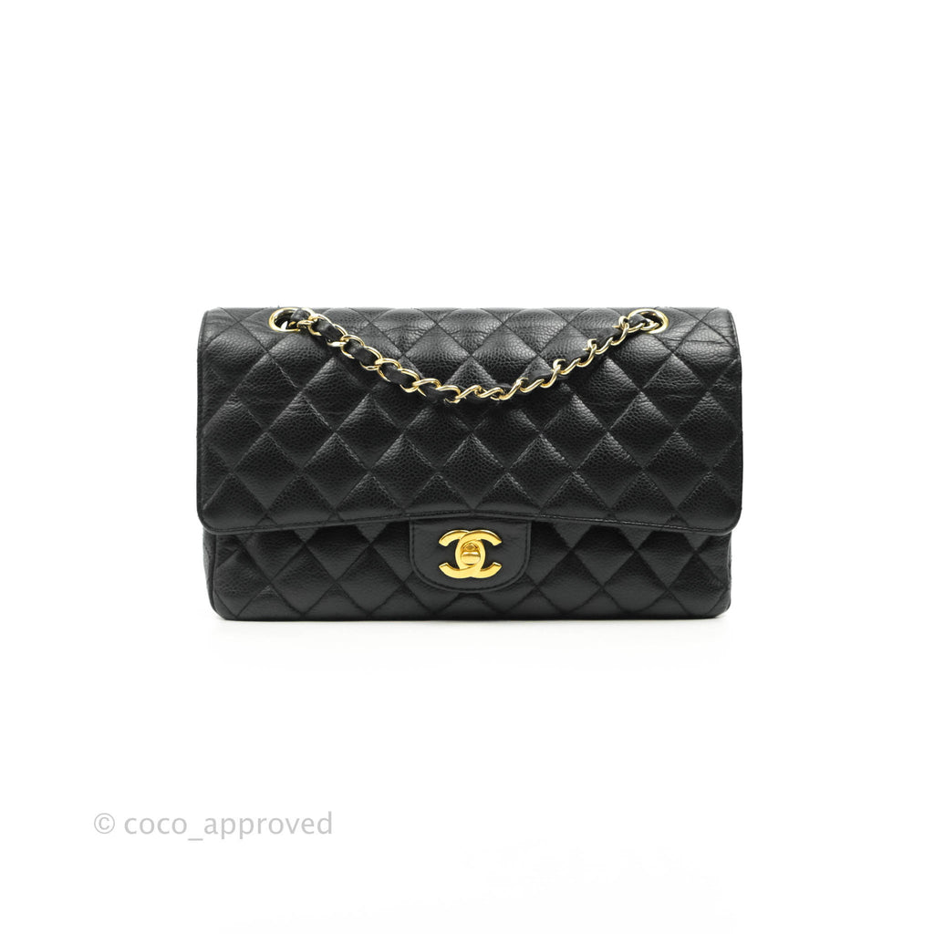 Chanel Vintage Classic M/L Medium Flap Quilted Black Caviar Gold Hardware