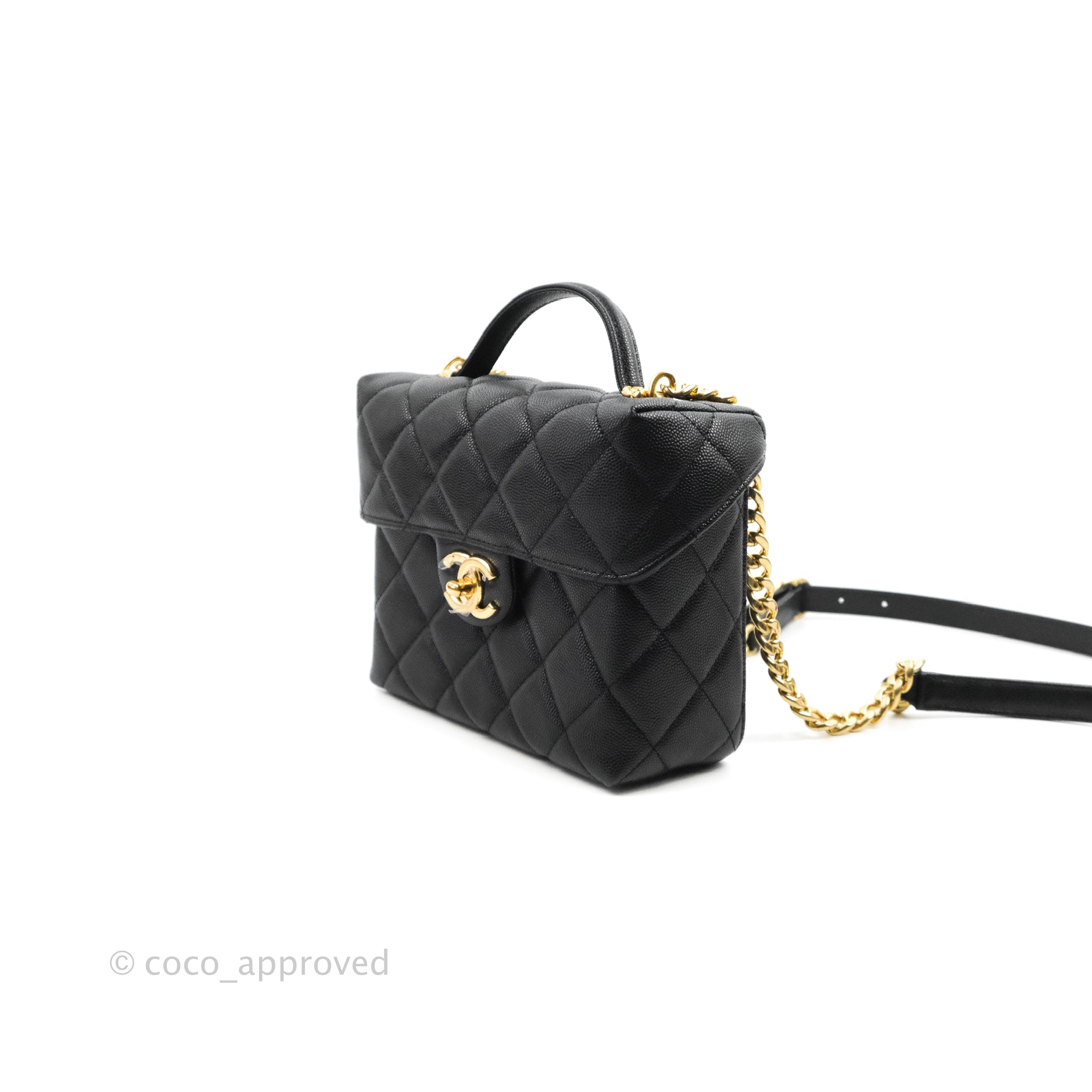 New 23S CHANEL Classic Top Handle Flap Black Caviar Leather Gold Hwr Small  Bag