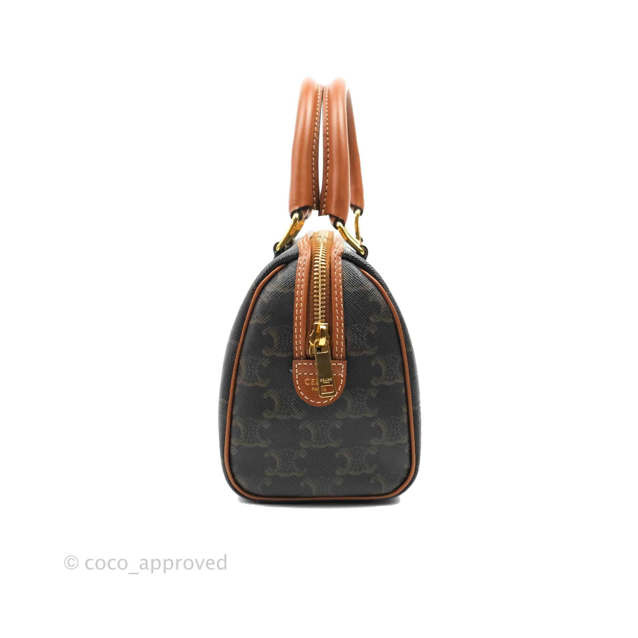Celine Small Triomphe Canvas Boston Bag Tan Calfskin – Coco Approved Studio