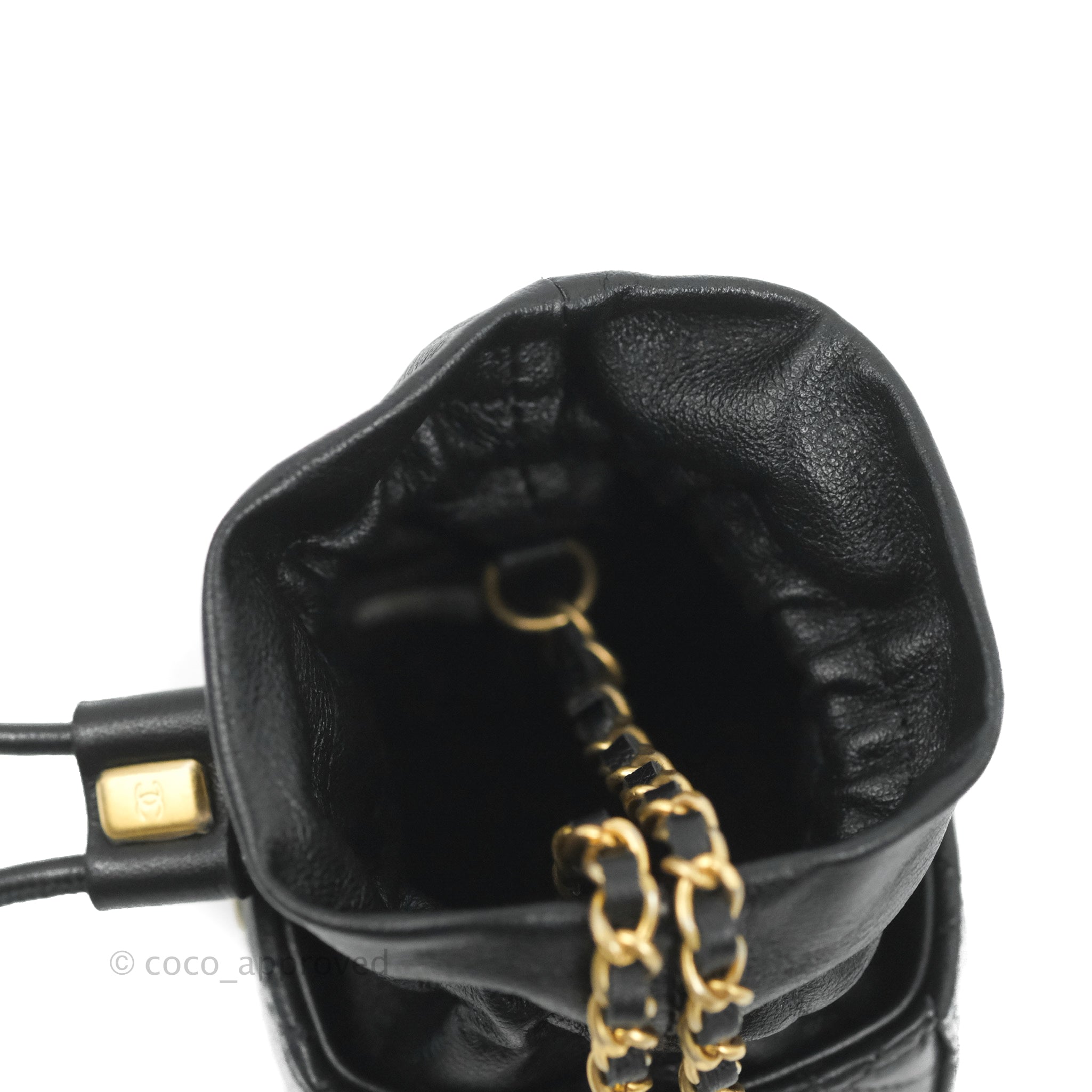FULL SET CHANEL Vintage Black CC Charm 24K Gold Chain Bucket