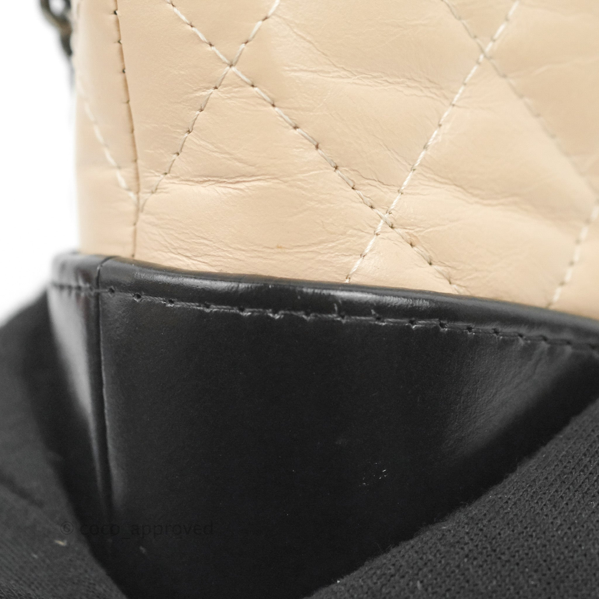 CHANEL Aged Calfskin Quilted Small Gabrielle Clutch With Chain Beige Black  236224