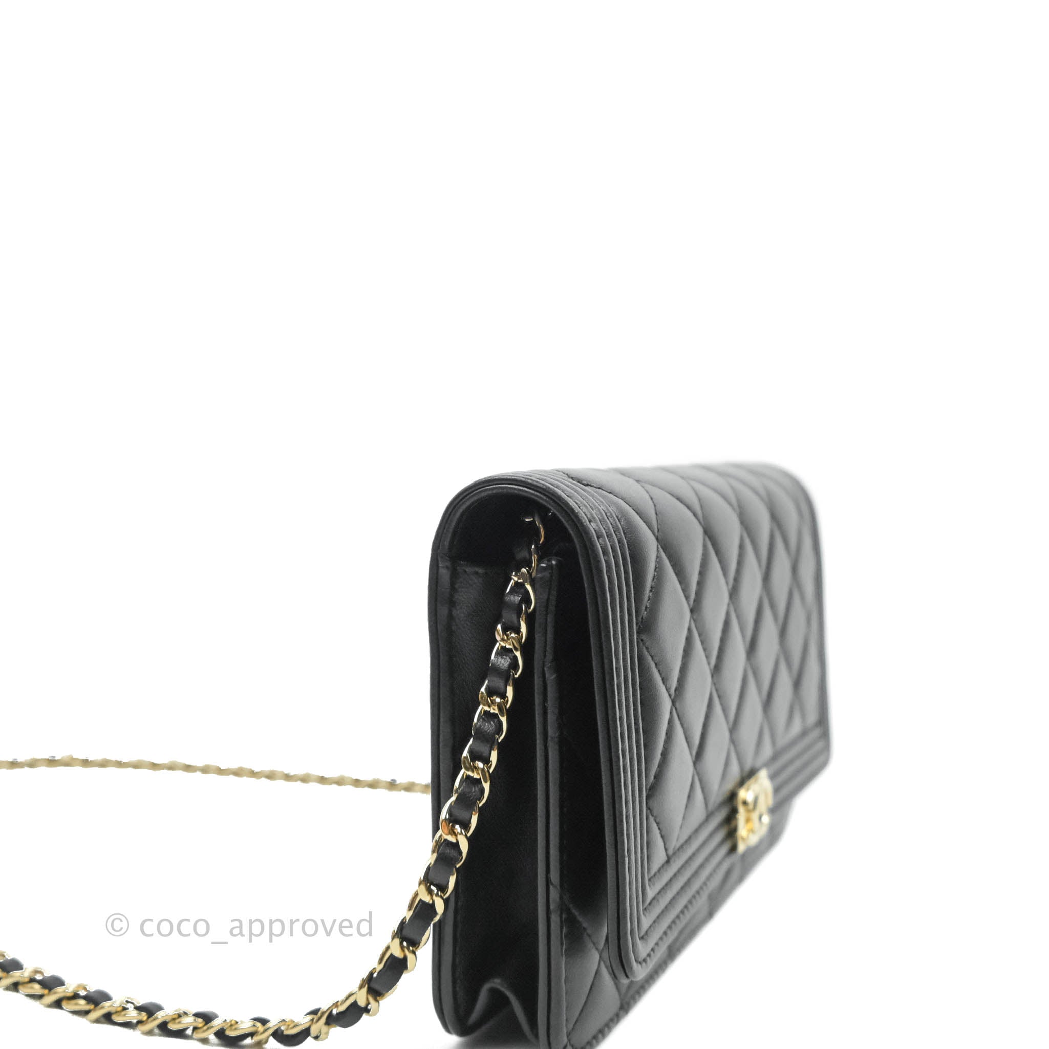 Chanel Boy Wallet On Chain Quilted Caviar Goldtone BlackArmy Green  US
