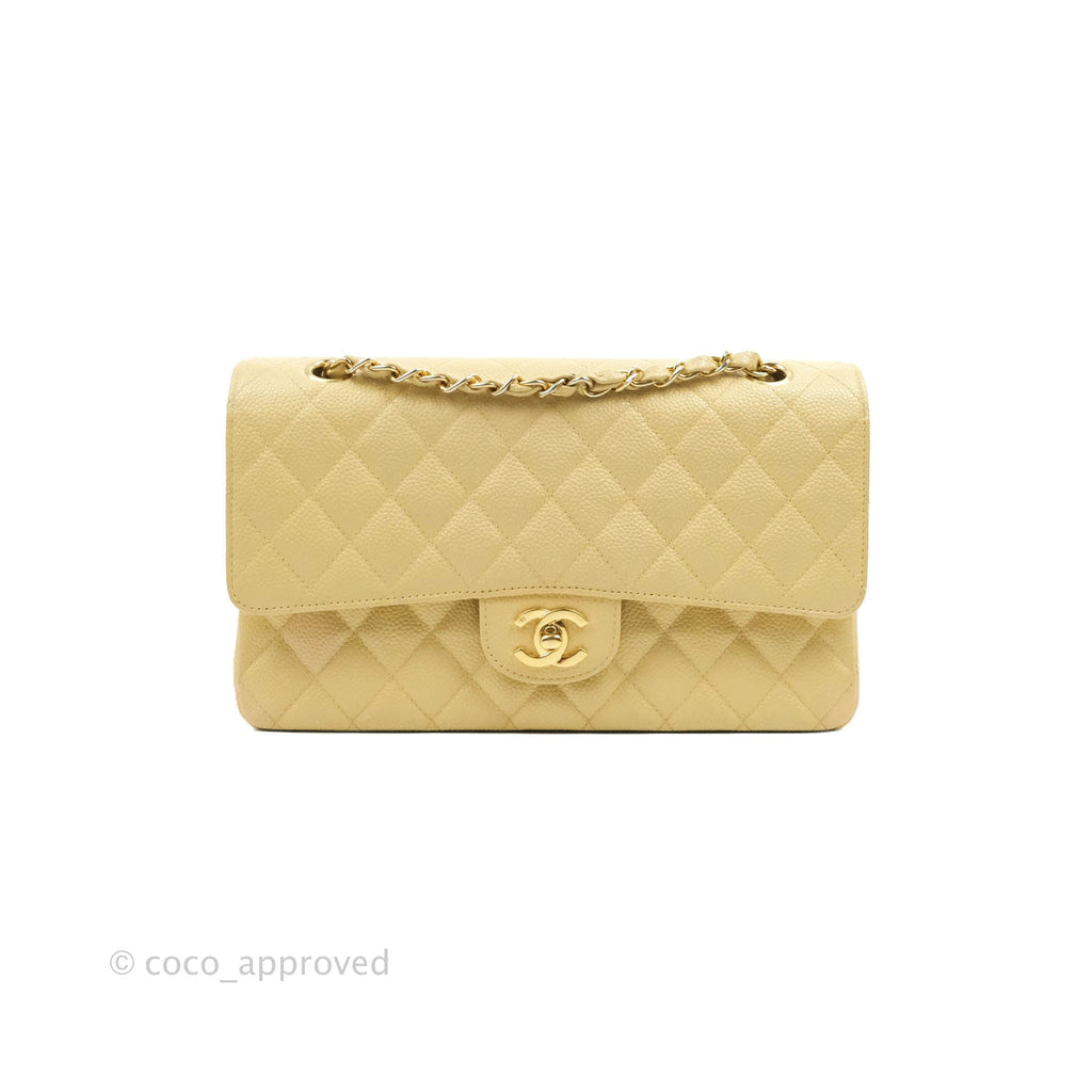 Chanel Vintage Classic M/L Medium Double Flap Bag Beige Caviar 24K Gold Hardware