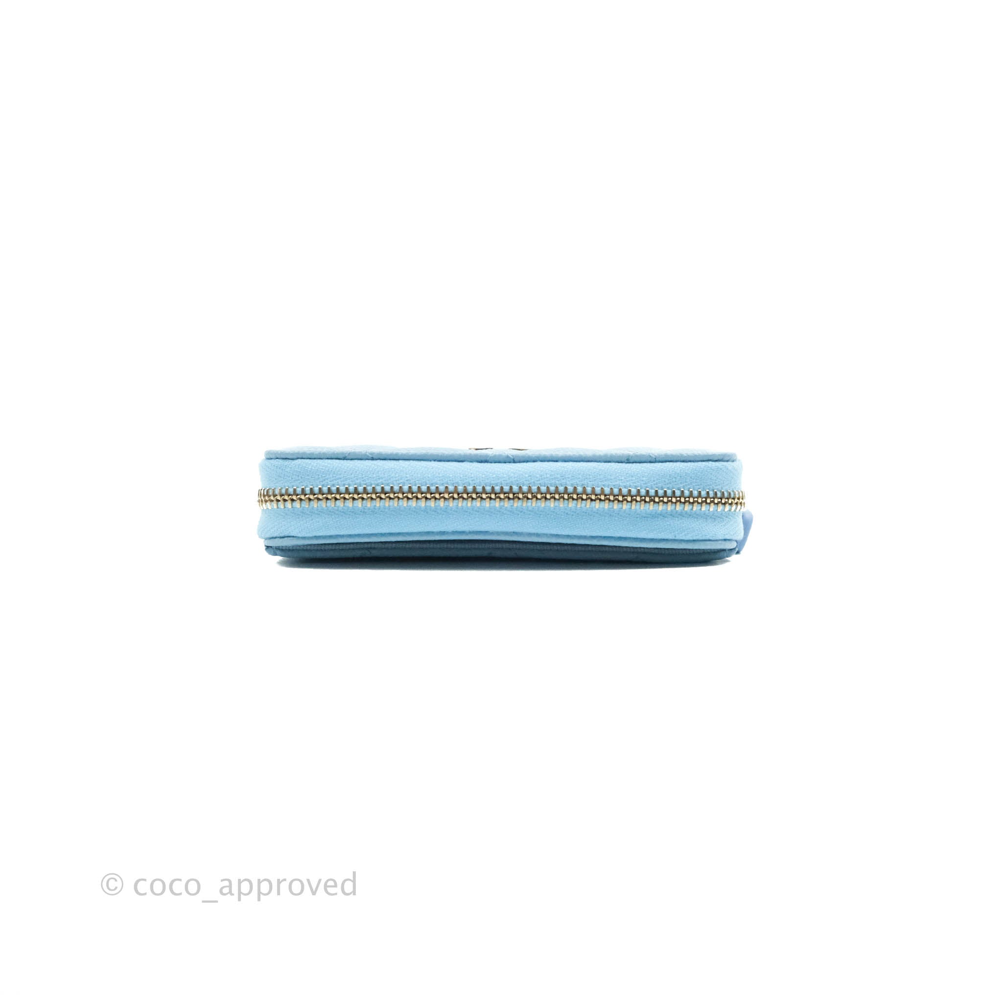 CHANEL Caviar Quilted Medium Zip Around Wallet Light Blue 650304