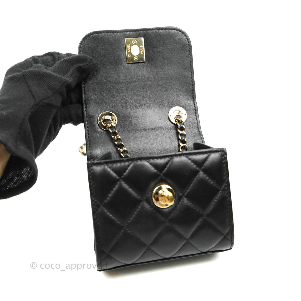 Chanel Mini Quilted Trendy CC Clutch With Chain Black Lambskin Gold Hardware