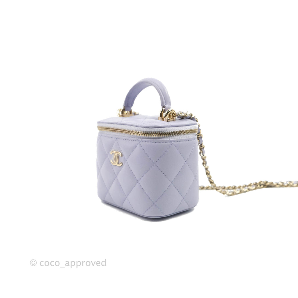 Chanel Mini Top Handle Vanity With Chain Lilac Lambskin Gold Hardware