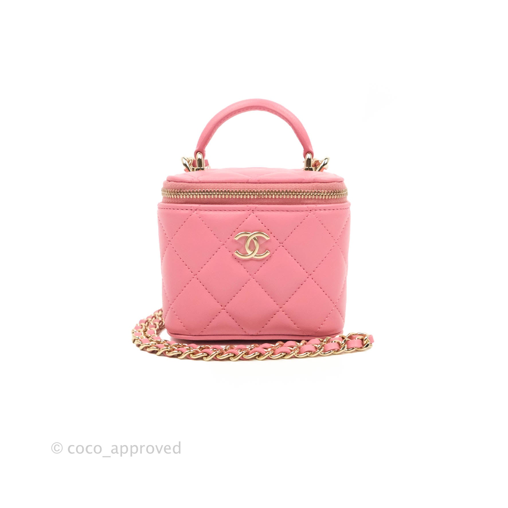 Chanel Pink Quilted Lambskin Top Handle Mini Vanity Case Chain Bag
