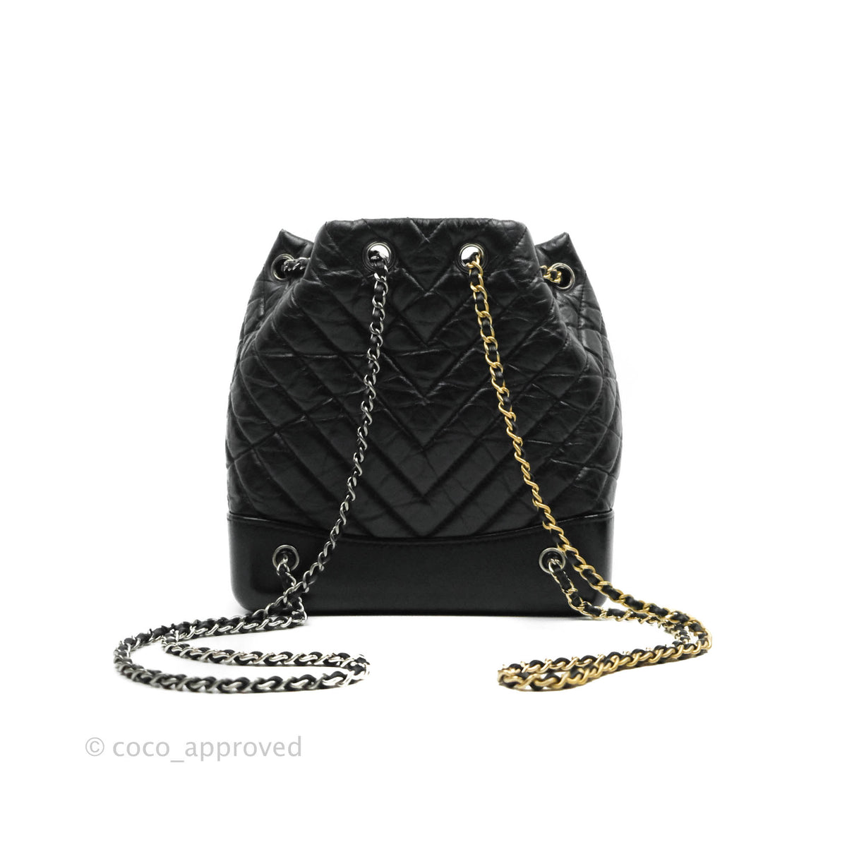 Chanel Chevron Small Gabrielle Backpack Black Aged Calfskin – Coco ...