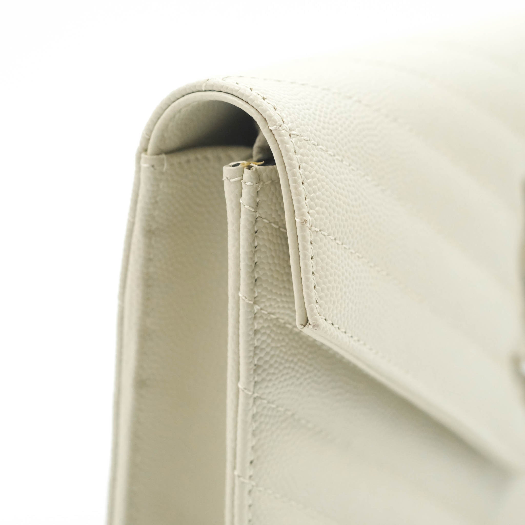 Saint Laurent Wallet on Chain White Grained Leather Silver Saint Laurent Wallet on Chain White Grained Leather Silver