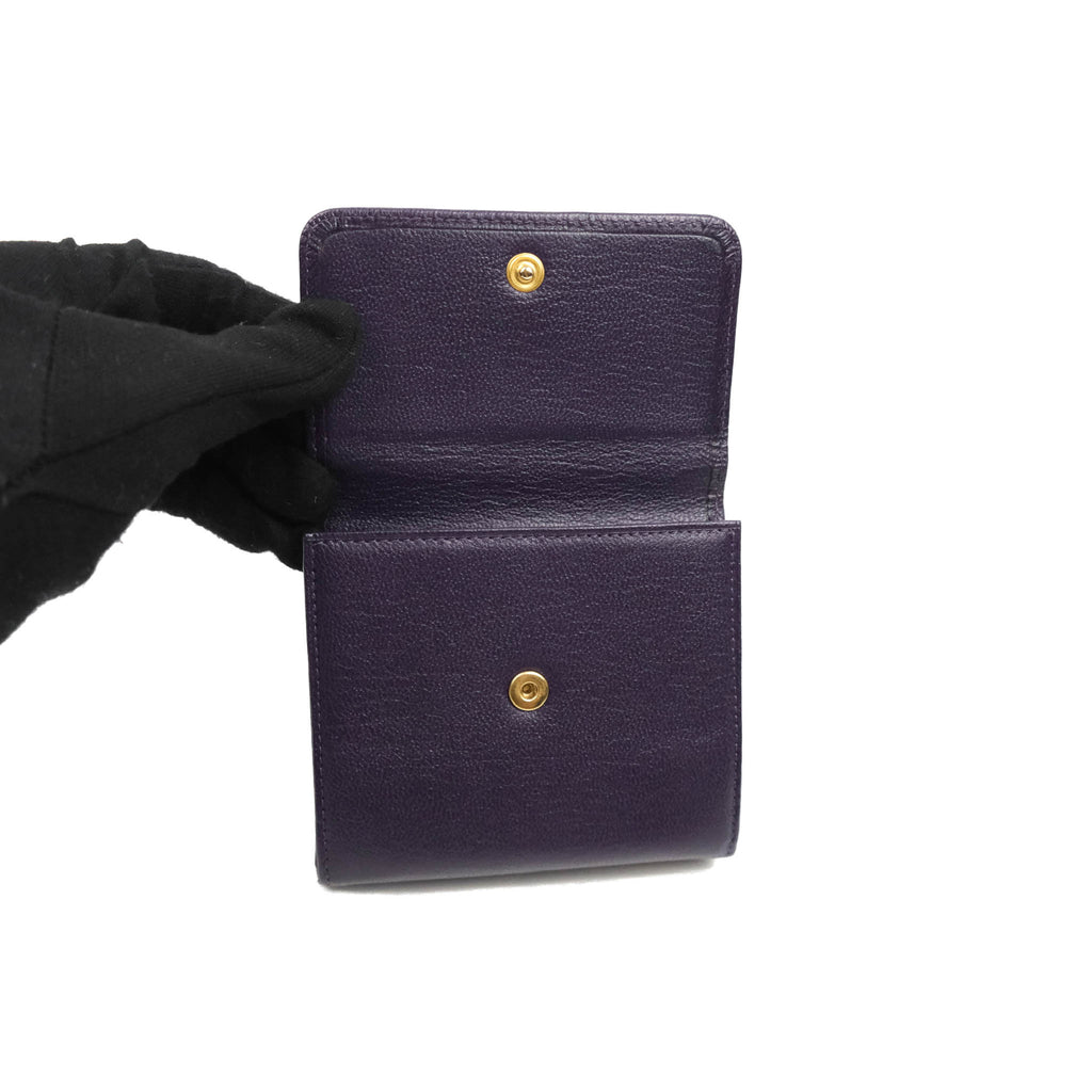 Chanel Vintage CC Tri-fold Short Wallet Purple Gold Hardware