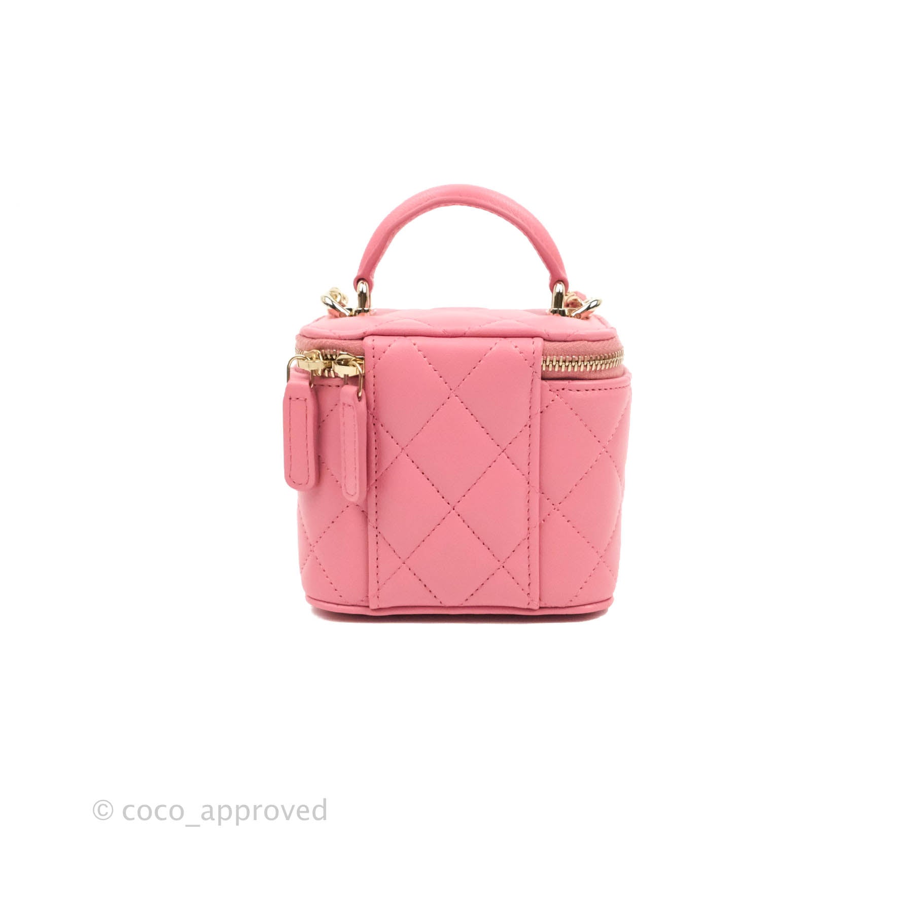 Chanel Mini Round Vanity Bag with Handle 22C Sakura Pink Caviar