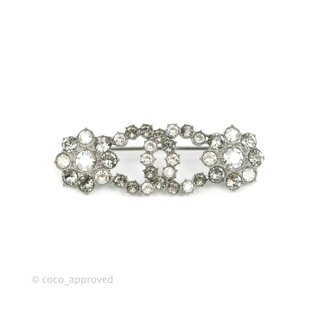 Chanel CC Crystal Camellia Flower Lotus Snowflake Brooch Silver Tone 15A