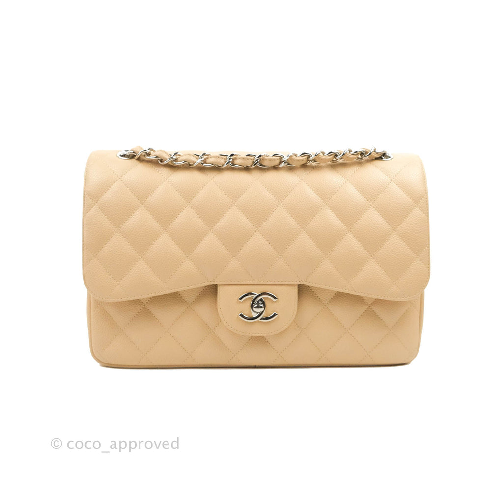 Chanel Jumbo Double Flap Beige Caviar Silver Hardware⁣⁣