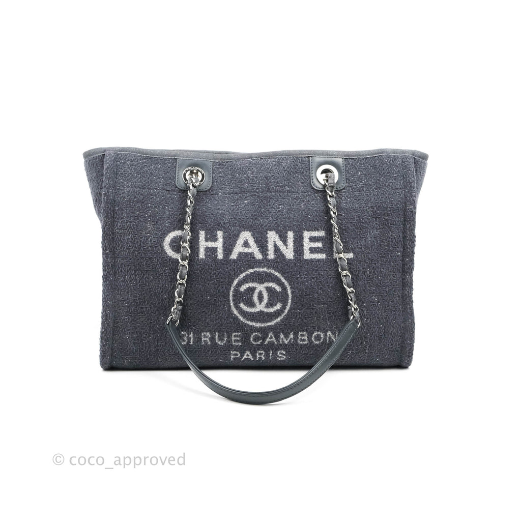 Chanel Medium Deauville Grey Glitter Lurex Tote Bag