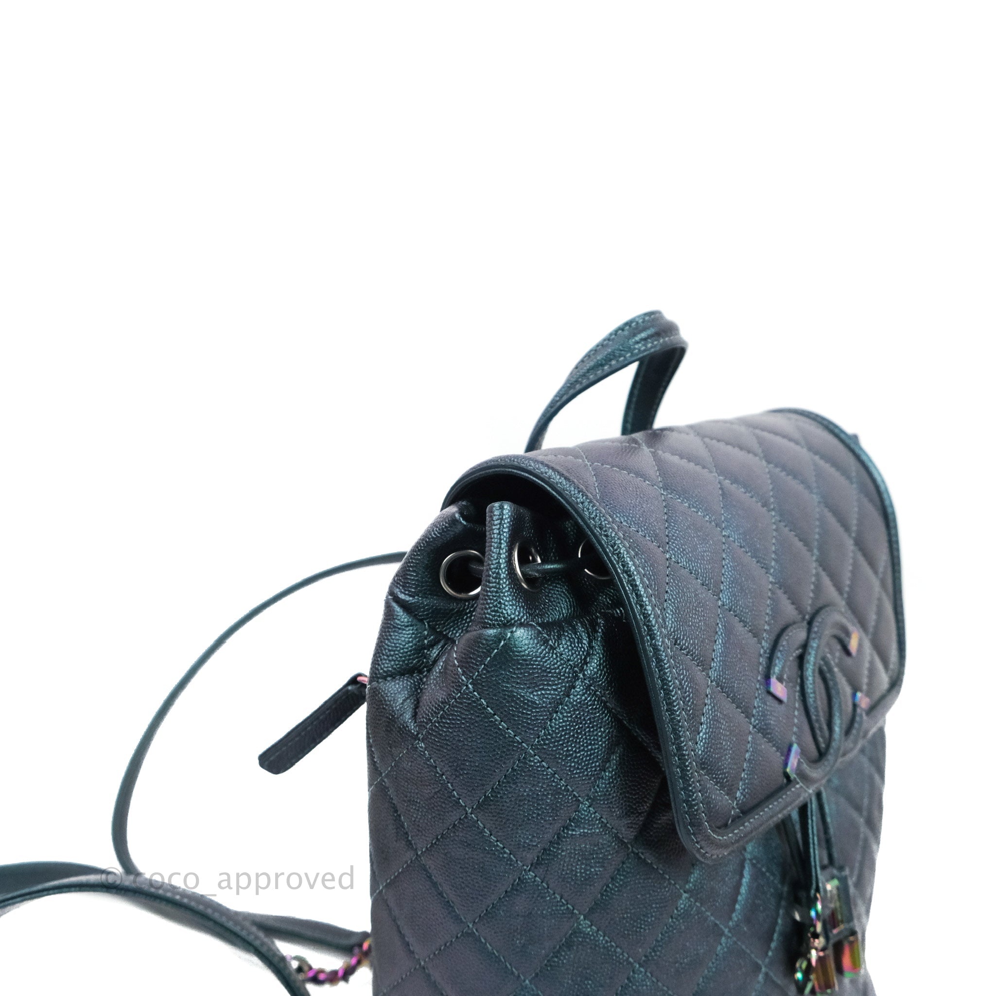 Chanel Quilted CC Filigree Backpack Caviar Iridescent Dark Turquoise R –  Coco Approved Studio