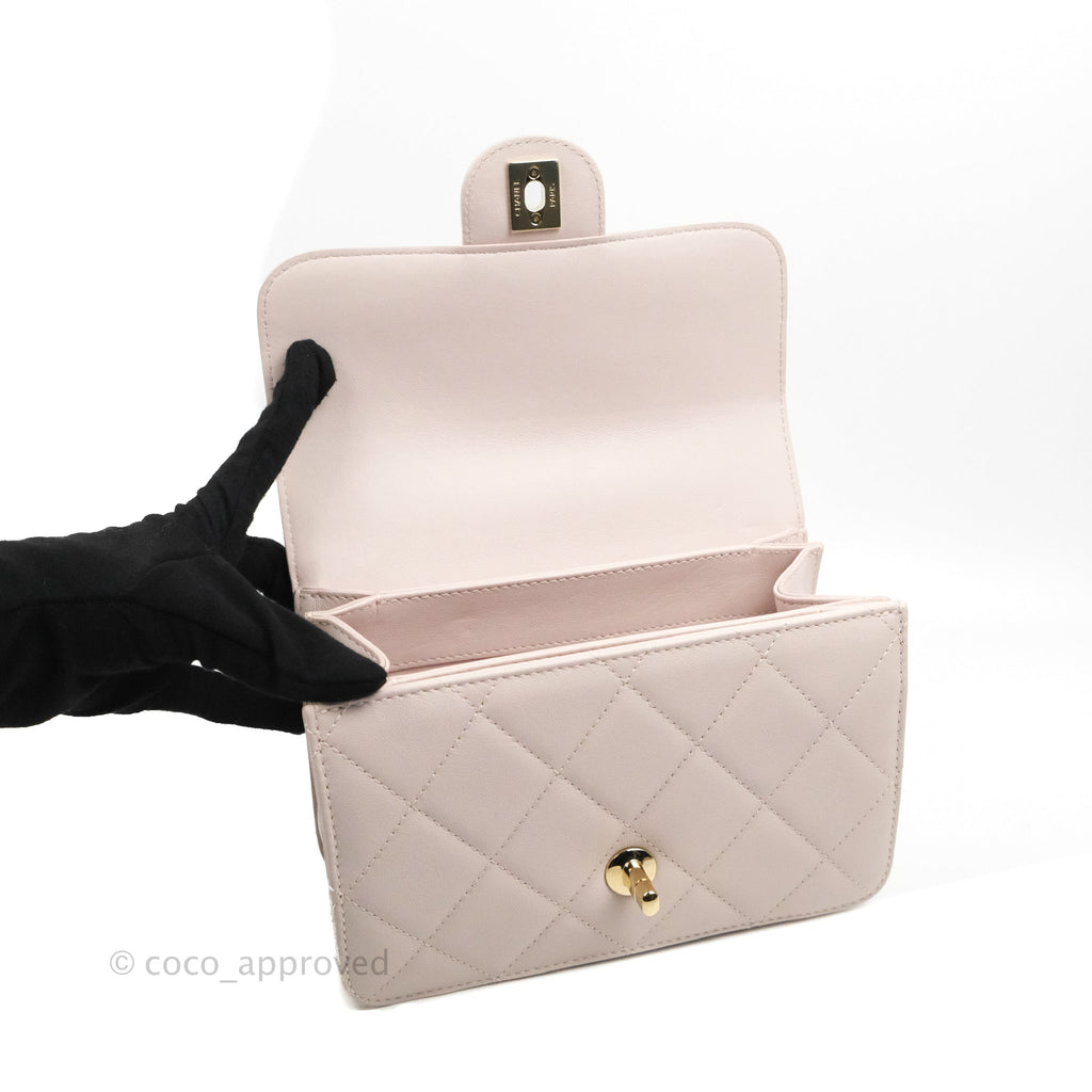 Chanel Small Coco Lady Quilted Flap Bag With Top Handle Light Pink Calfskin Gold Hardware