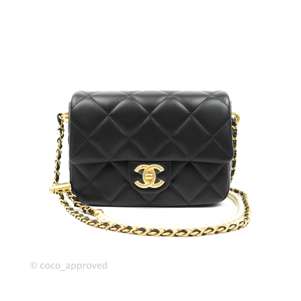 Chanel Quilted My Perfect Mini With Pearl Black Lambskin Gold Hardware