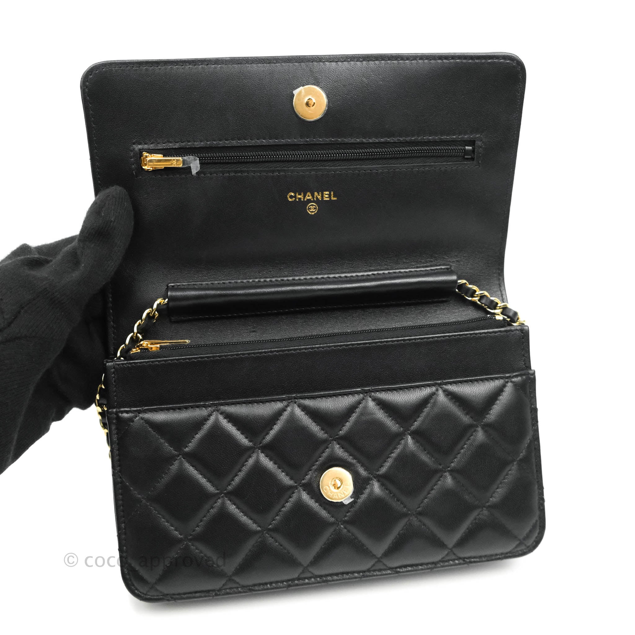 Chanel Quilted Wallet on Chain WOC Black Lambskin Silver Hardware – Coco  Approved Studio