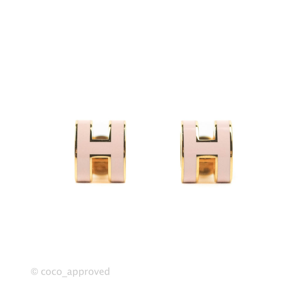 Hermès Mini Pop H Earrings Rose Dragee Gold Tone