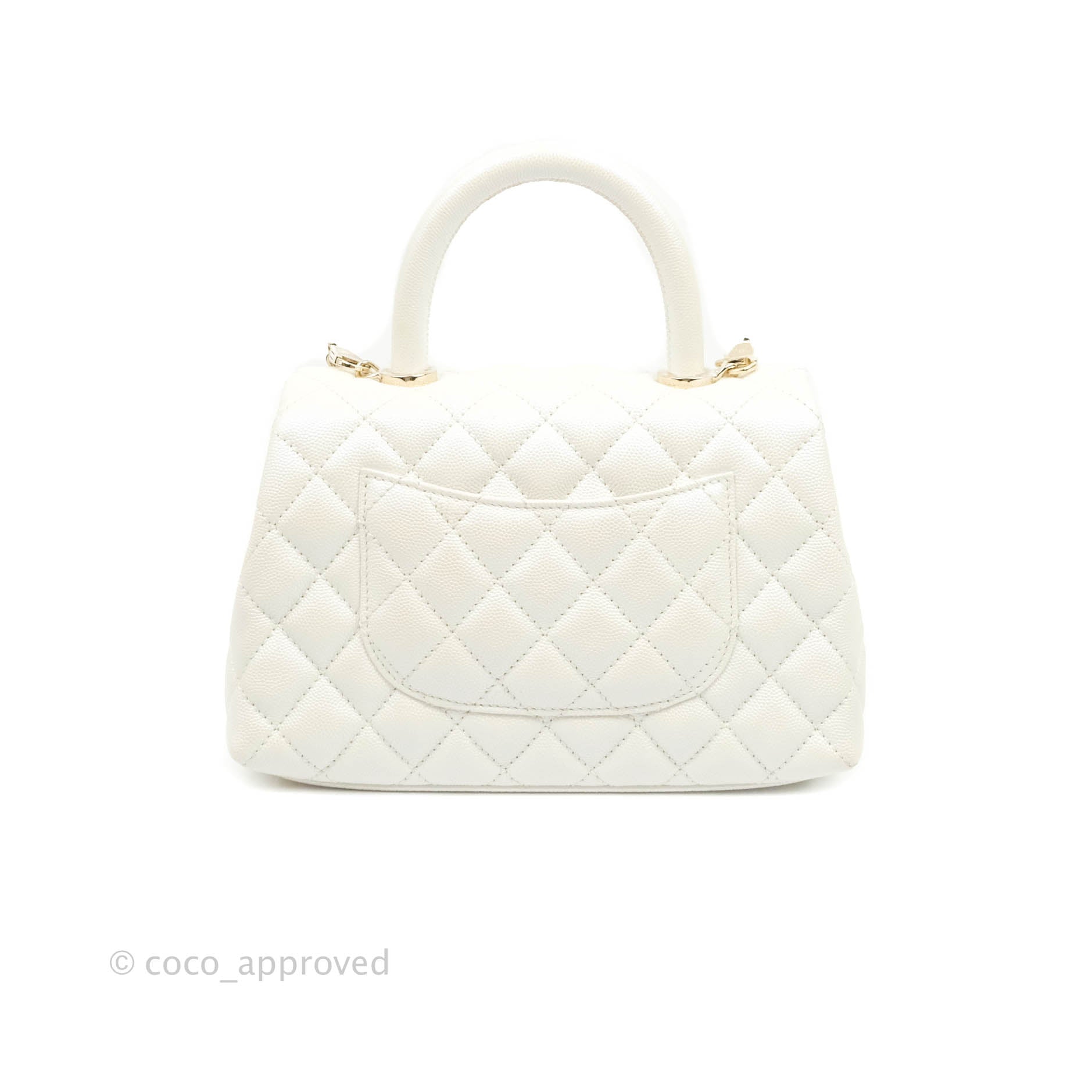 Chanel Small Quilted Coco Handle Iridescent White Caviar Gold Hardware –  Coco Approved Studio
