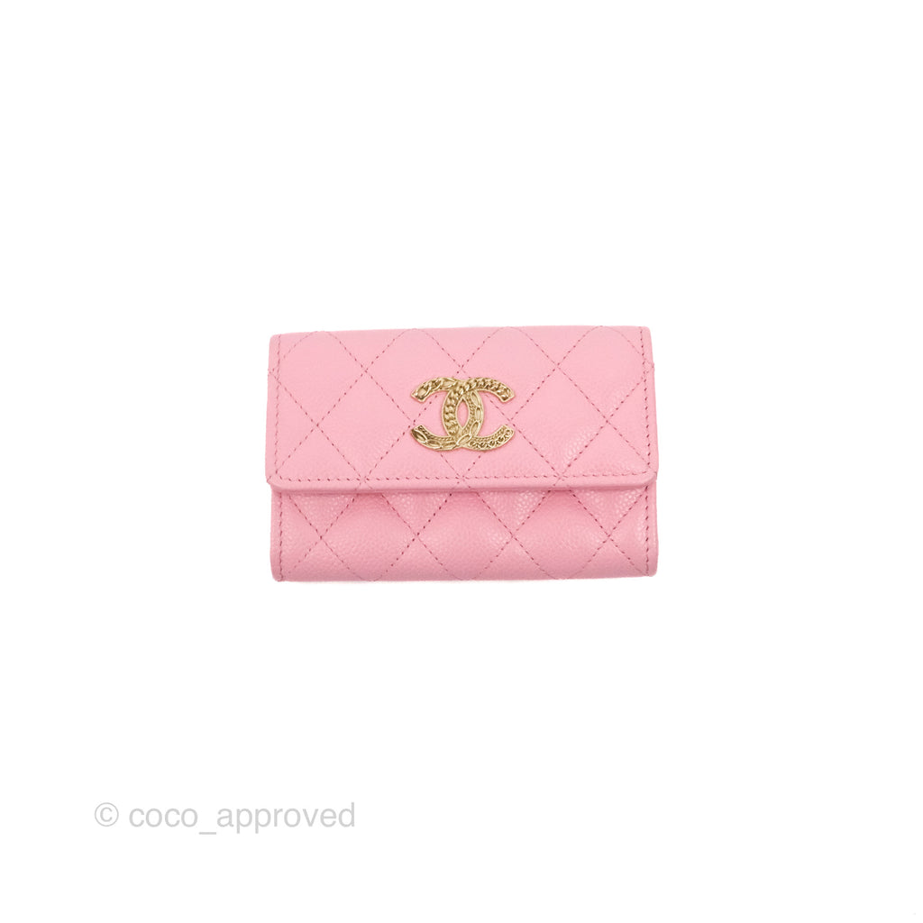 Chanel Quilted Flap Card Holder Pink Caviar Gold Hardware