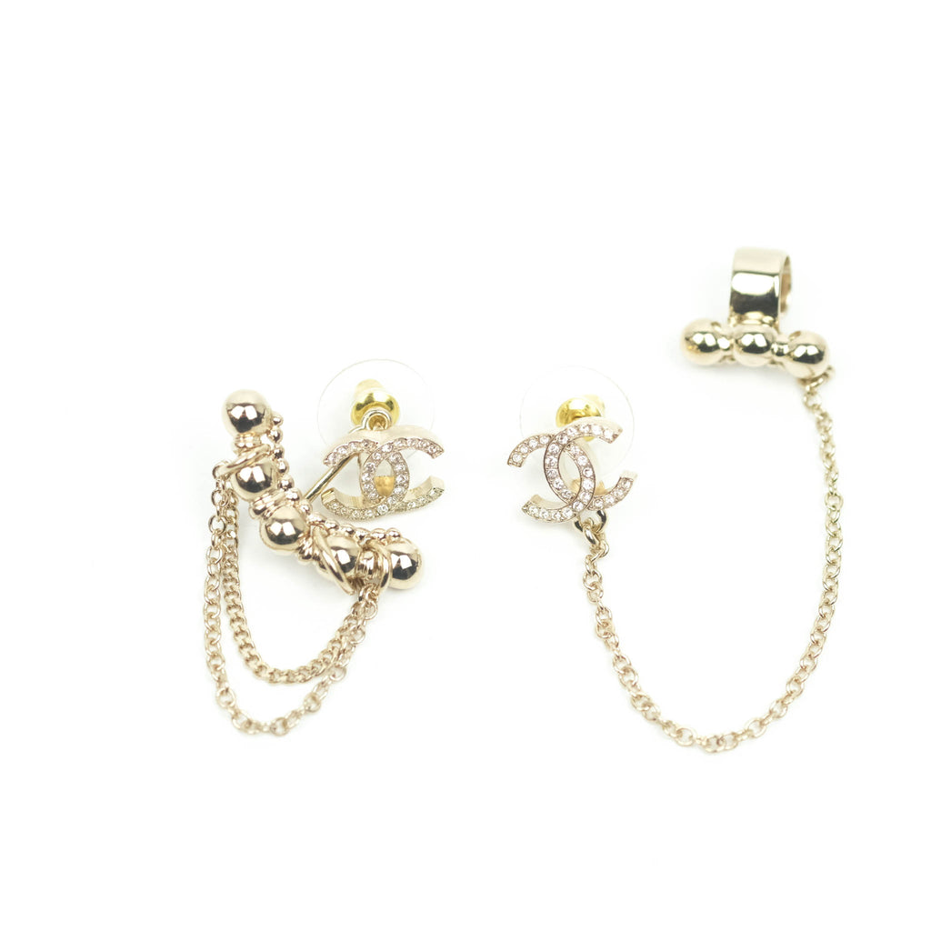 Chanel Crystal CC Earrings Ear Clip Gold Tone22C