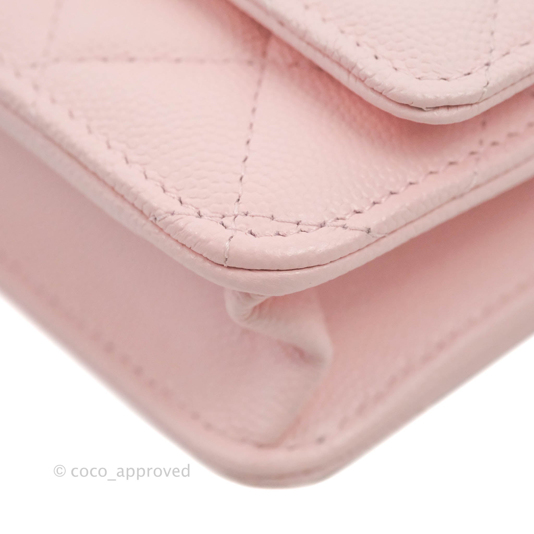 Chanel Quilted Wallet on Chain WOC Crystal Braided CC Light Pink