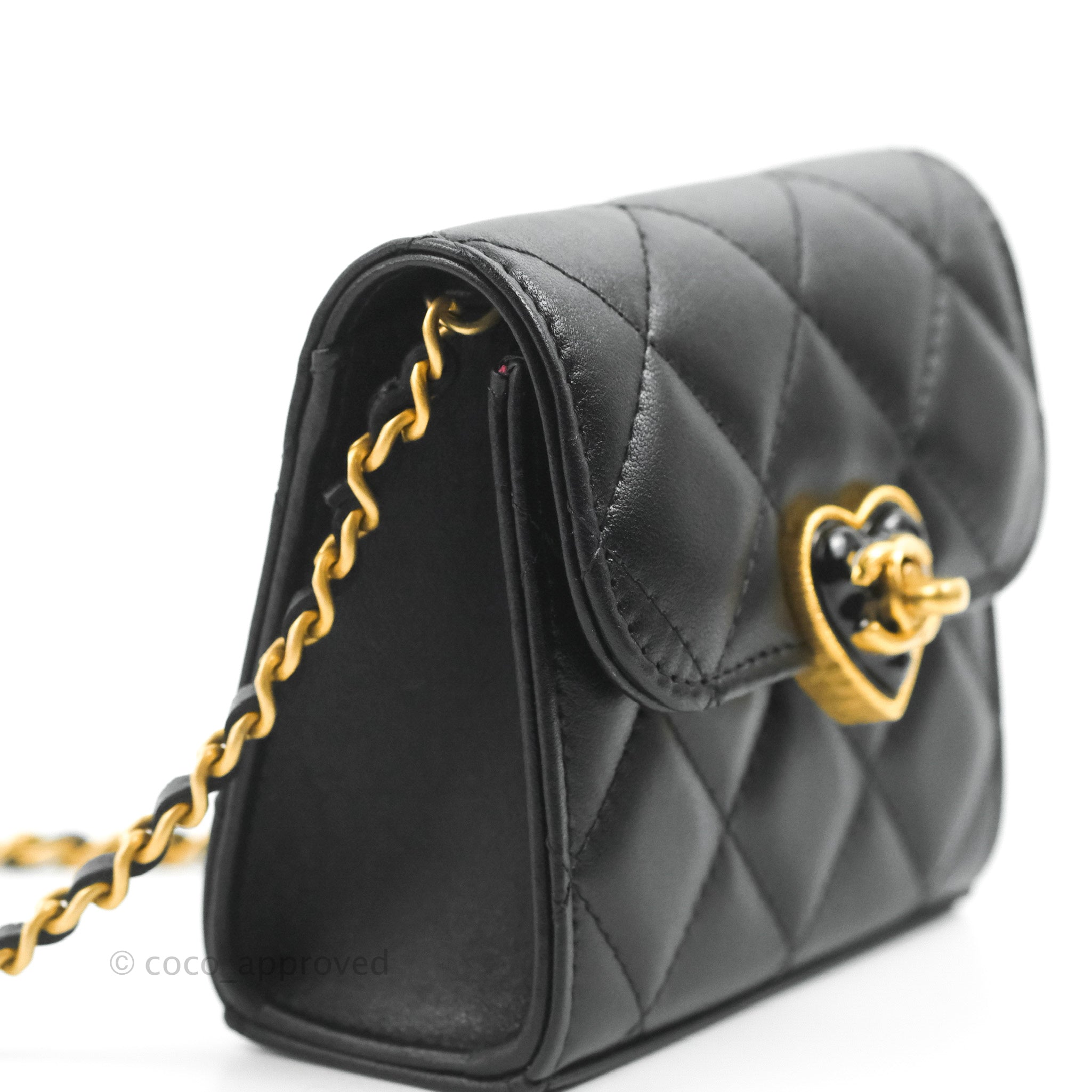 Chanel Small Heart Coin Purse Necklace Black Lambskin Gold Hardware 22 –  Coco Approved Studio