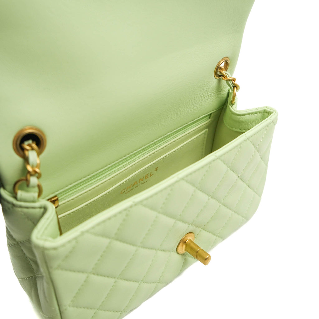 Chanel Mini Rectangular Pearl Crush Avocado Green Lambskin Aged Gold Hardware 22C