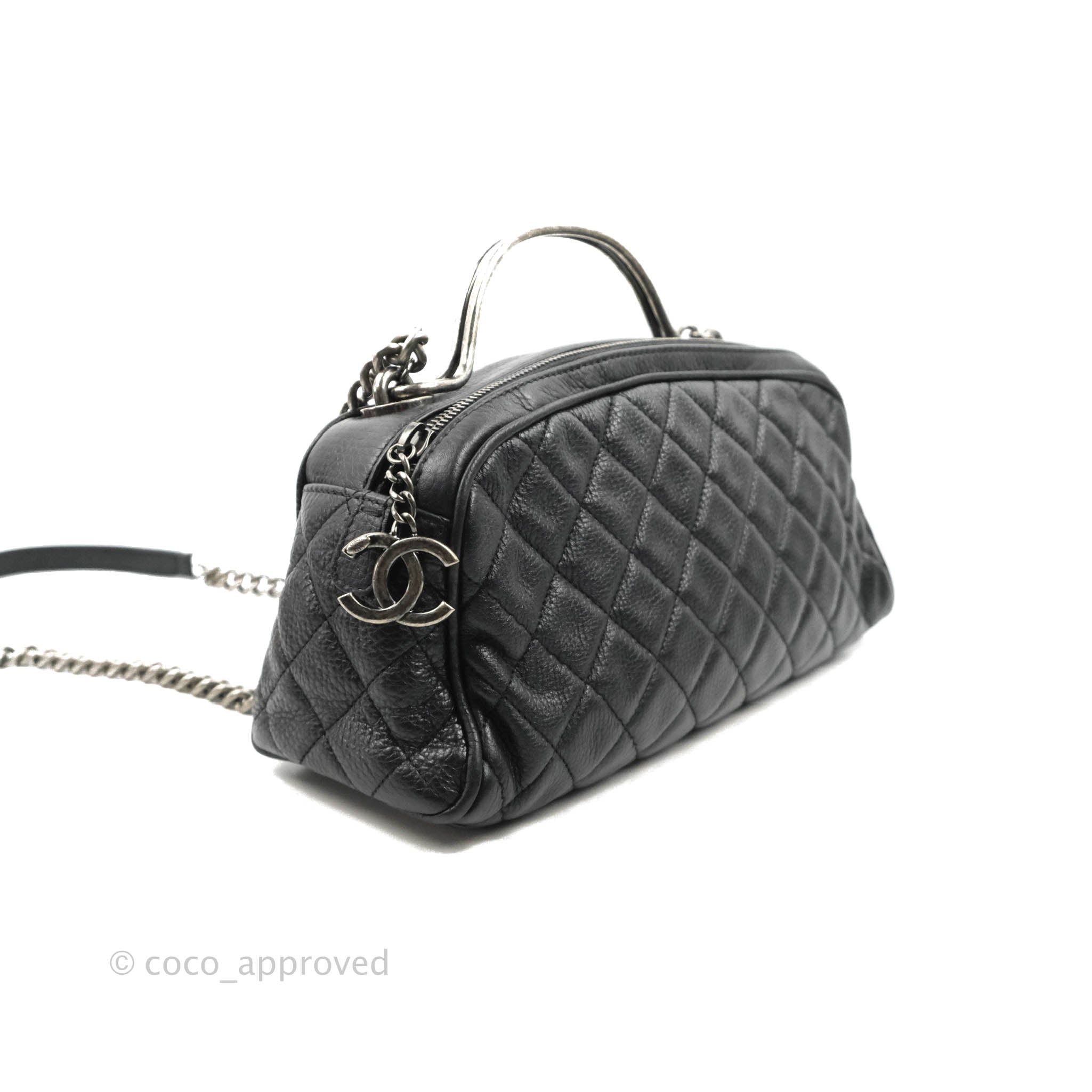 Chanel Quilted Airline Bowling Bag with Handle Black Calfskin Rutheniu –  Coco Approved Studio