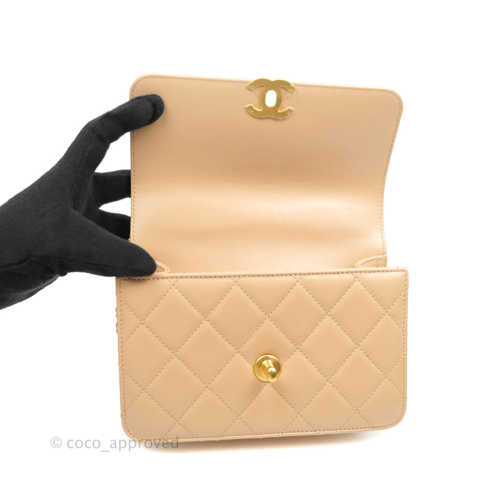 Chanel Quilted Mini Perfect Fit Adjustable Beige Calfskin Gold Hardware 21A