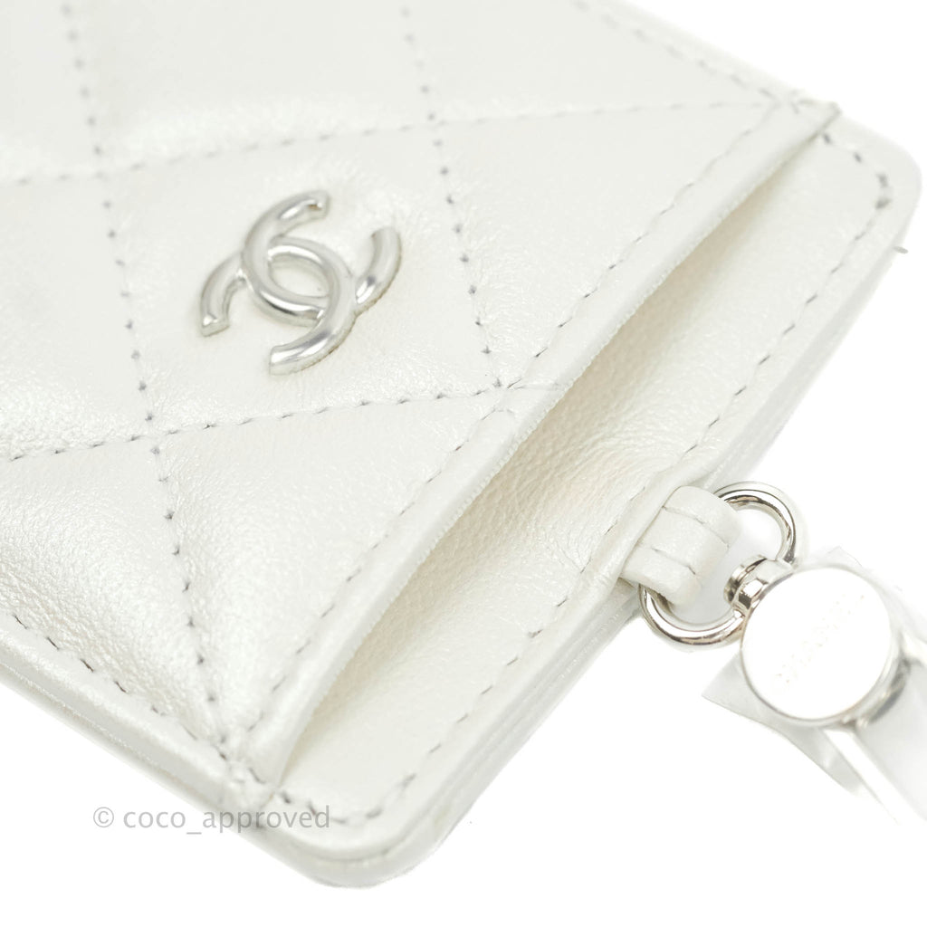 Chanel Classic Chain Card Holder Iridescent White Lambskin Silver Hardware