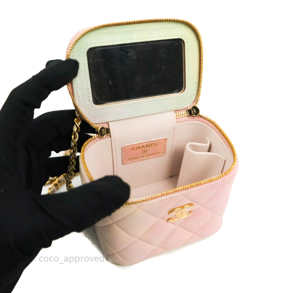 Chanel Mini Top Handle Vanity With Chain Rainbow Lambskin Aged Gold Hardware