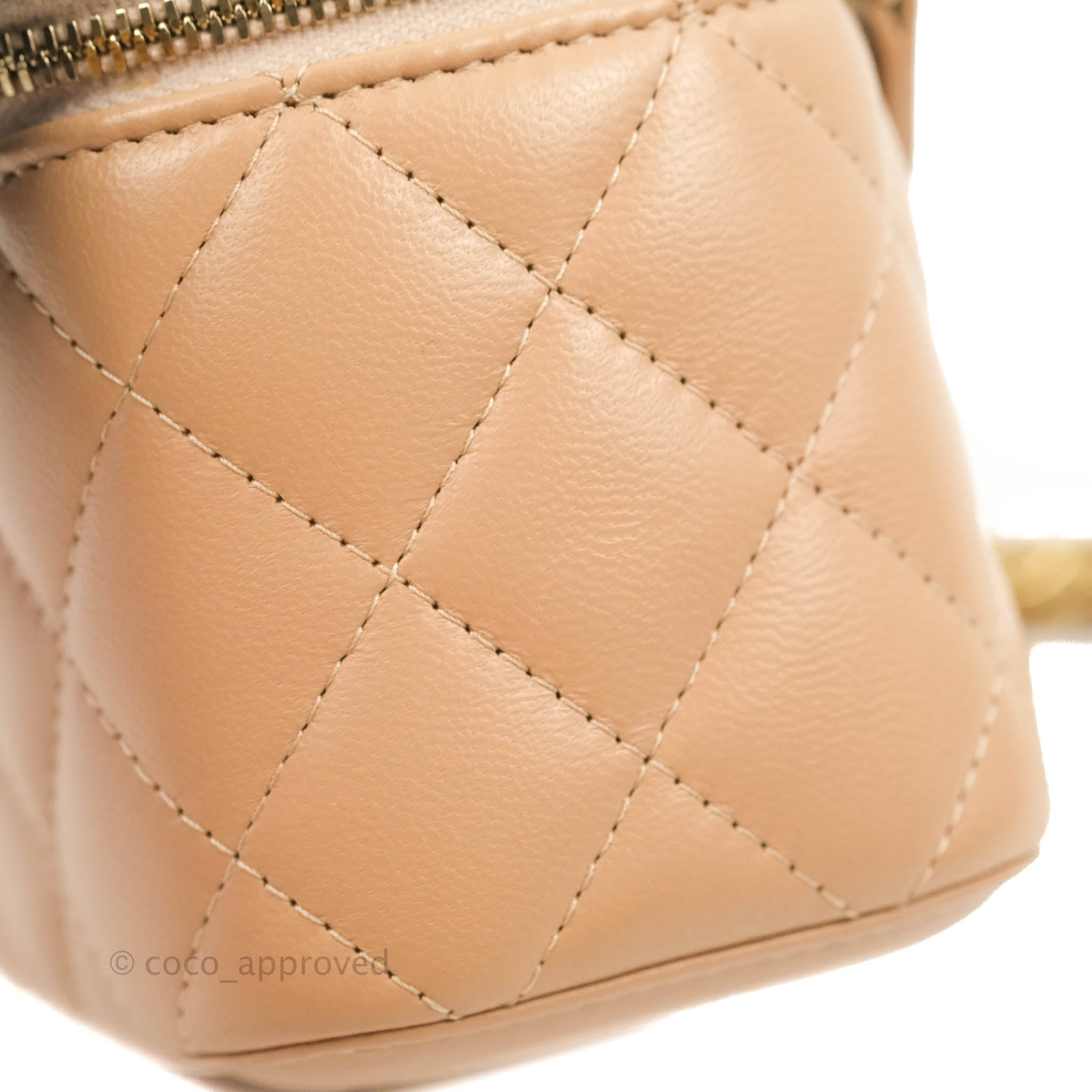 Chanel Top Handle Mini Rectangular Flap Bag Beige Lambskin Aged Gold H –  Coco Approved Studio