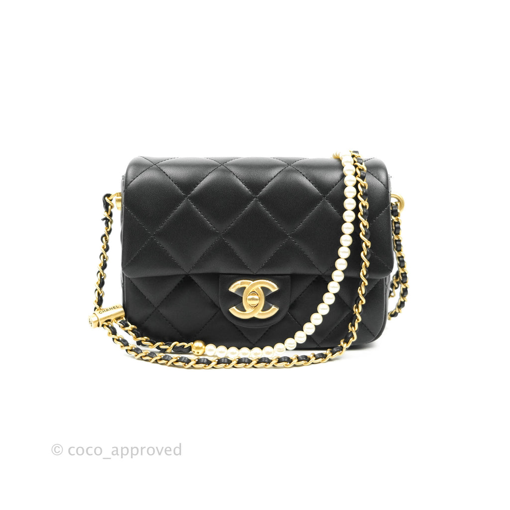 Chanel Quilted My Perfect Mini With Pearl Black Lambskin Gold Hardware