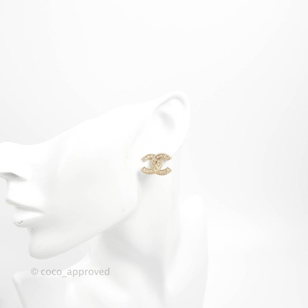 Chanel Crystal CC Earrings Gold Tone 19V