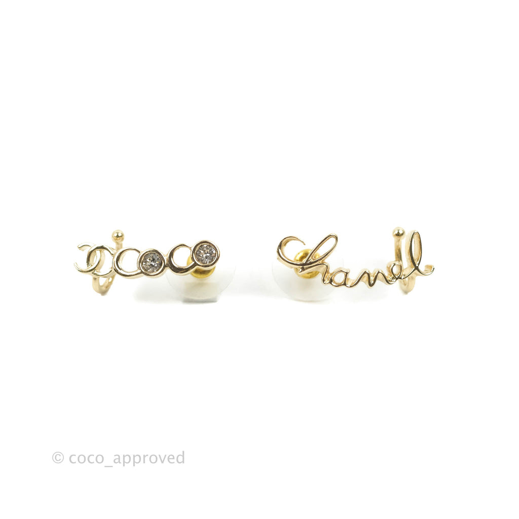 Chanel CC Coco Crystal Earrings Ear Clip Gold Tone 22P