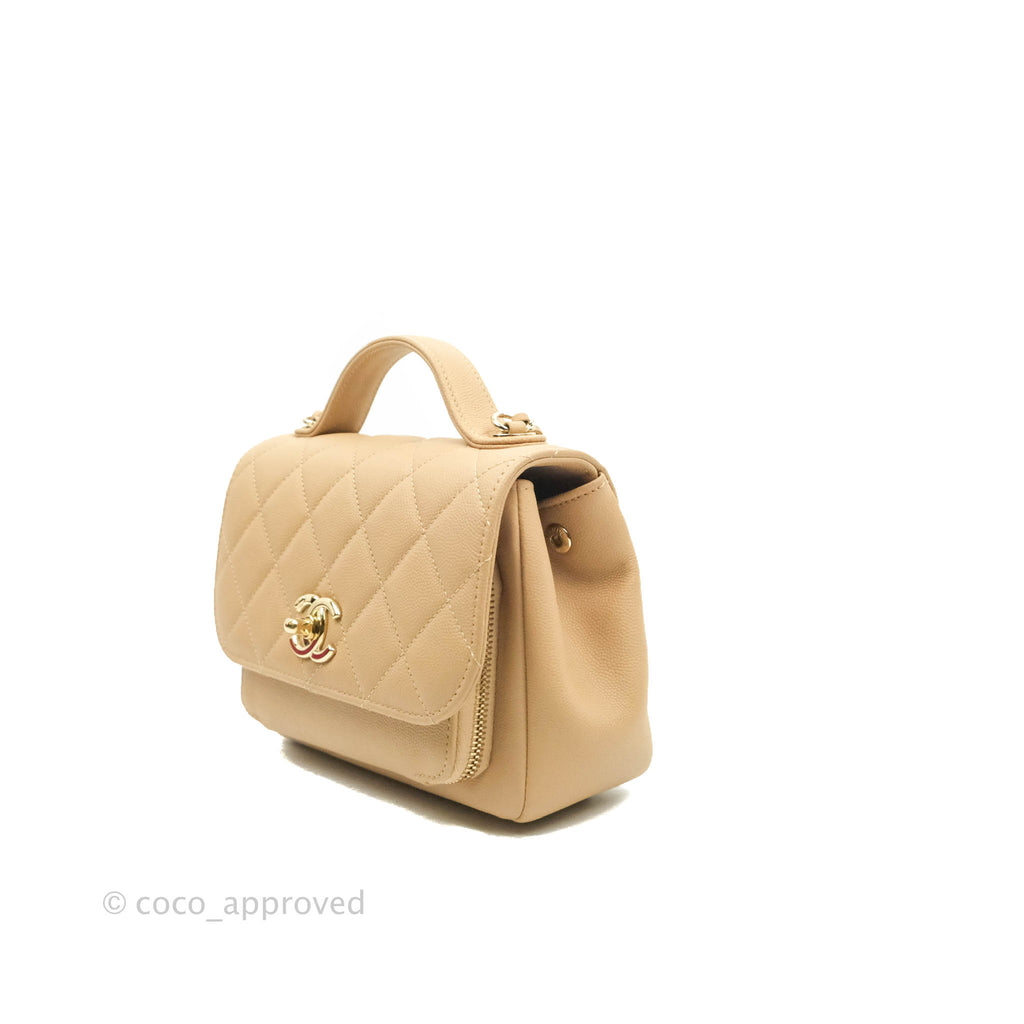 Chanel Quilted Small Business Affinity Flap Beige Caviar Light Gold Hardware