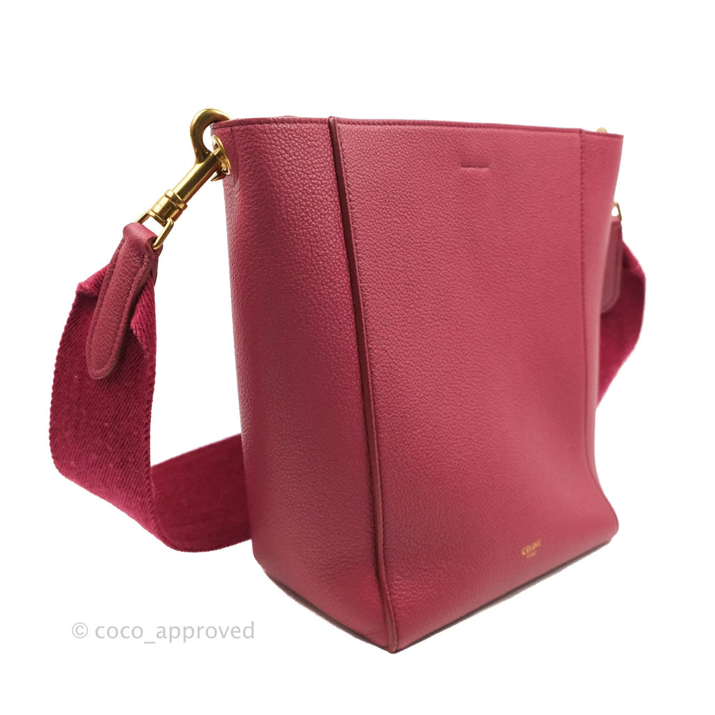 Celine Sangle Bucket Bag Grained Calfskin Dark Pink Gold Hardware